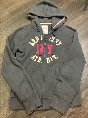 Aeropostale Navy Zip Hoodie with Pink Trim